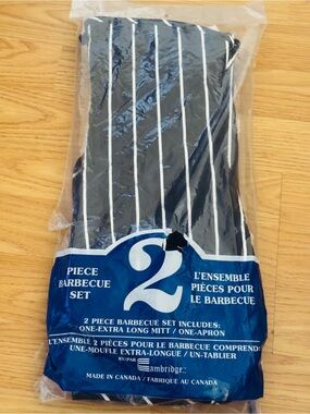 NWT Cambridge 2-Piece Barbecue Set Black Stripe , 100% Cotton, Made in Canada 🇨🇦